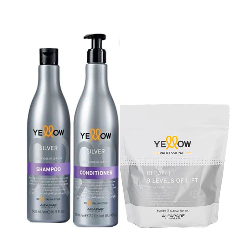 Kit Yellow Alfaparf Shampoo y Acondicionador Silver + Decolorante 500gr