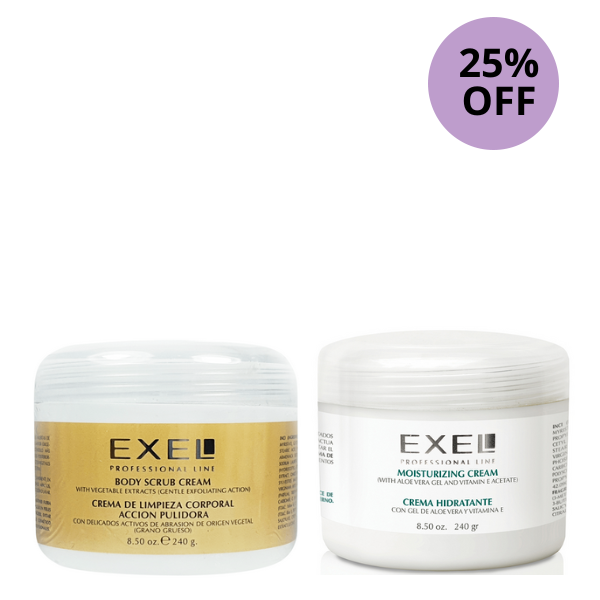 Crema Exel Pulidora Corporal Grano Grueso 240 g+Crema Hidratante Exel con Aloe Vera y Vitamina E 240gr