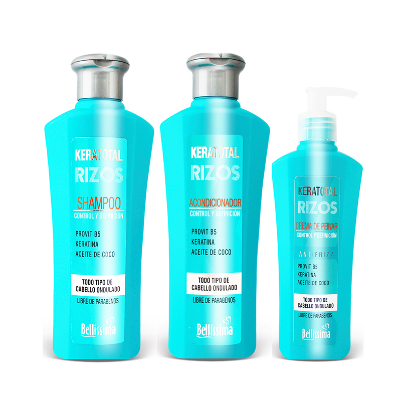Kit para Rizos Bellissima Keratotal: Shampoo + Acondicionador + Crema para Peinar